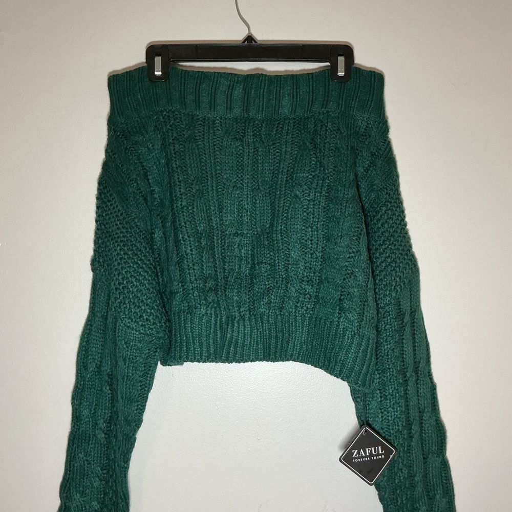 Zaful Teal Off-Shoulder Sweater